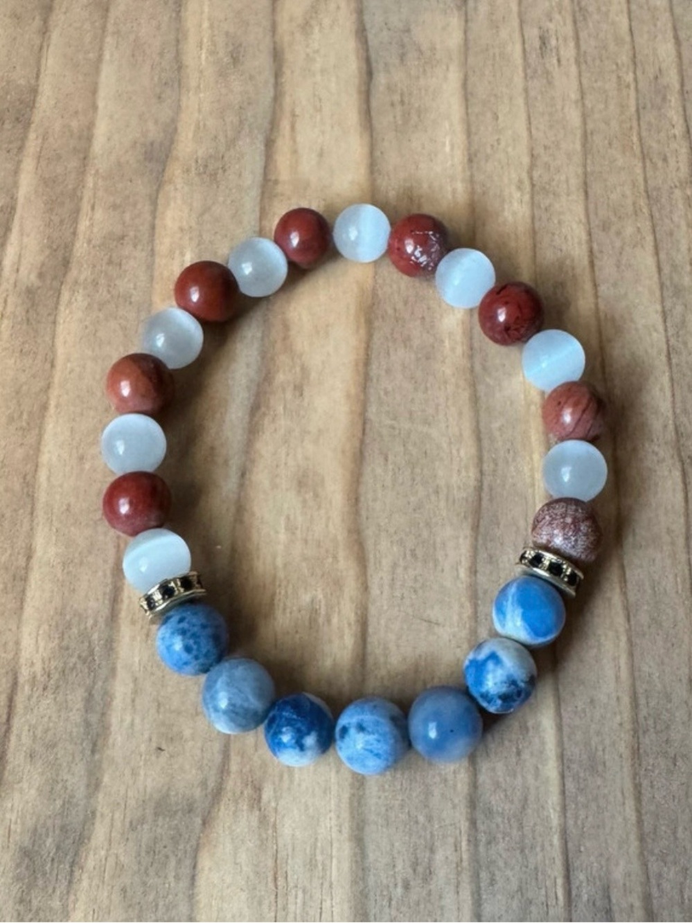 Evolve Mala Veteran Red Jasper & Sodalite Gemstone Stretch Bracelet